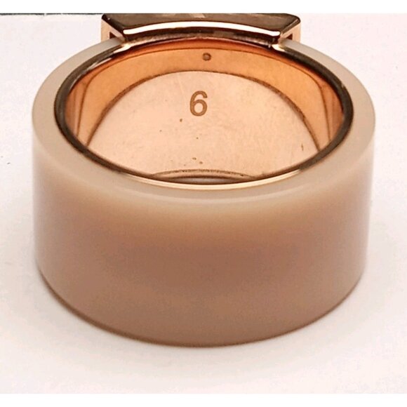 MICHAEL KORS Signed Size6 Padlock Crystal Ring Cityscape Hardware Rose Gold Tone - Picture 7 of 12